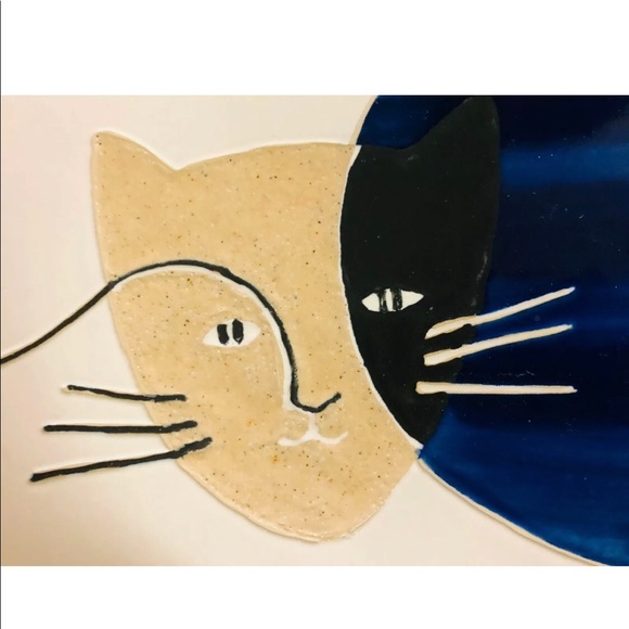 Hand Made Plates Cats Picture - Set of 2 New ceramic plates Made in Thailand - Picture 2 of 9
